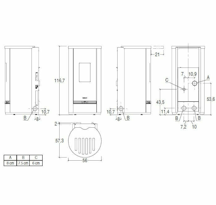 Piazzetta P220 T Frontal Glass stufa a pellet 8,5 kW scarico posteriore