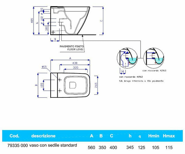 Pozzi Ginori Metrica vaso Rimfree filo parete con sedile