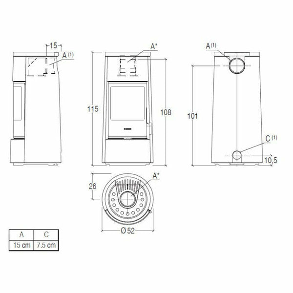 Piazzetta E924 M stufa a legna 7,2 kW scarico superiore base rotante