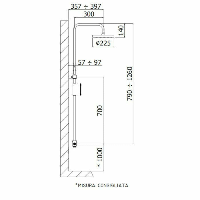 Paffoni colonna doccia regolabile Master Plus con deviatore
