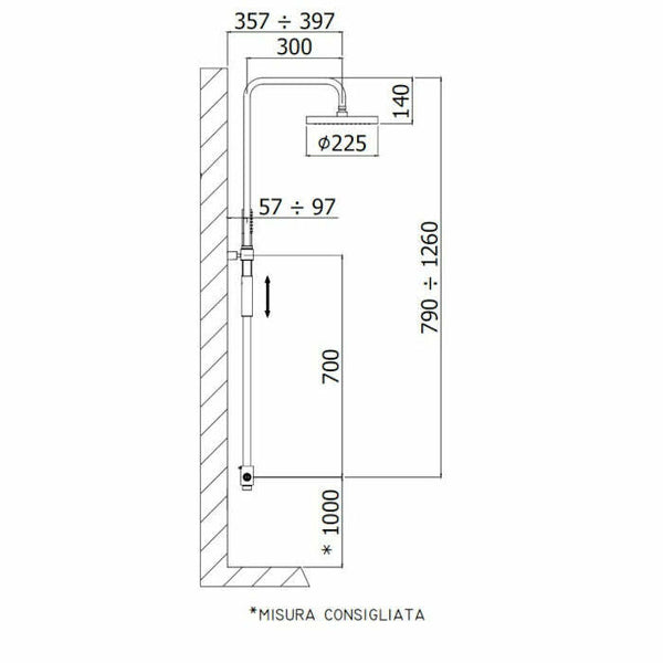 Paffoni colonna doccia regolabile Master Plus con deviatore