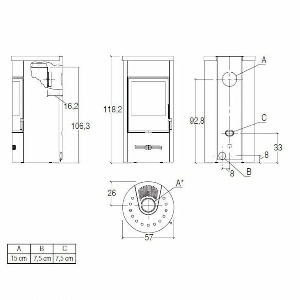 Piazzetta E129 M BCS stufa a legna 7,8 kW