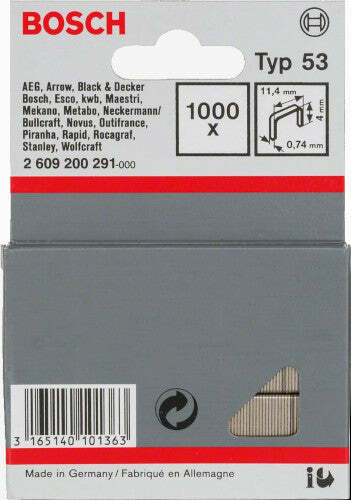Bosch graffette a filo fine tipo 53, 11,4 x 0,74 x 4 mm, set 1000 pezzi