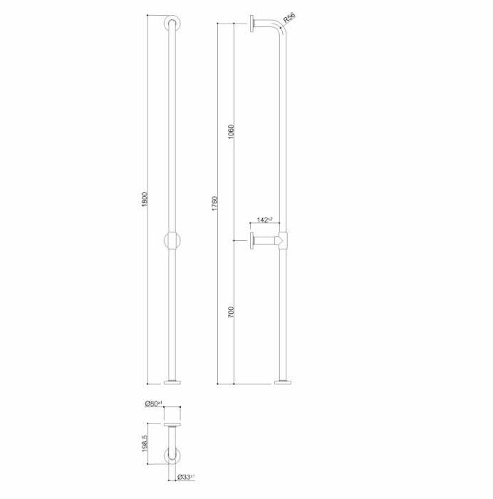Ponte Giulio Tubocolor maniglione verticale da parete a pavimento 1,8m