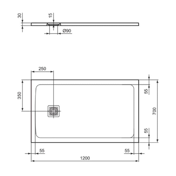 Piatto doccia Ultra Flat S+ T5603FR Ideal Standard 120 x 70 cm bianco opaco