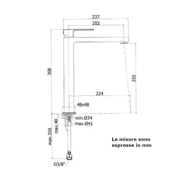 Paffoni miscelatore lavabo prolungato Elle EL081CR senza scarico