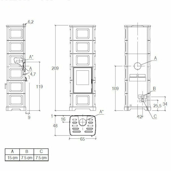 Piazzetta E928 C-H BCS stufa a legna 11,1 kW