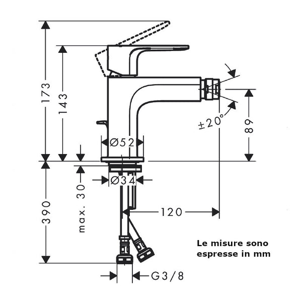 Miscelatore bidet Rebris E 72211000 Hansgrohe con saltarello