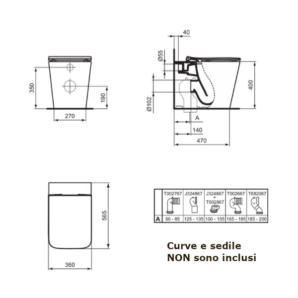 Vaso a terra Blend Cube T368801 Ideal Standard AquaBlade bianco lucido