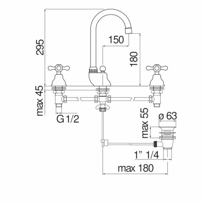 Nobili Grazia rubinetto lavabo batteria a tre fori cromato
