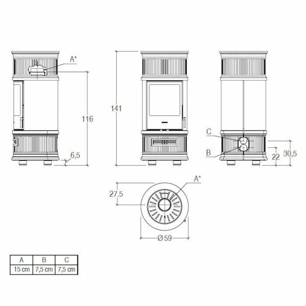 Piazzetta E929 C stufa a legna 7,9 kW con bocchetta frontale
