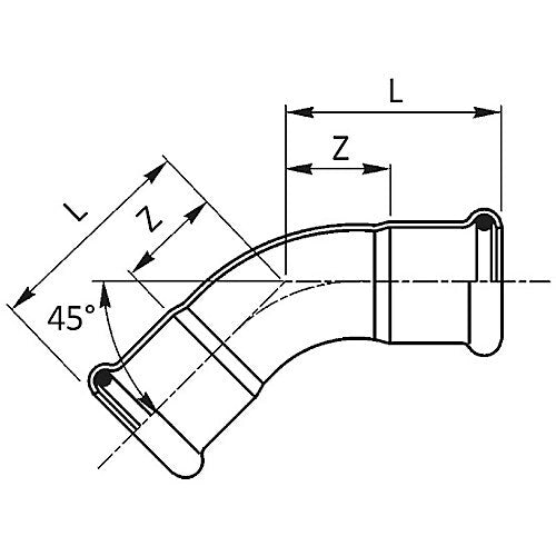Curva 45° a pressare femmina femmina inox 181/450