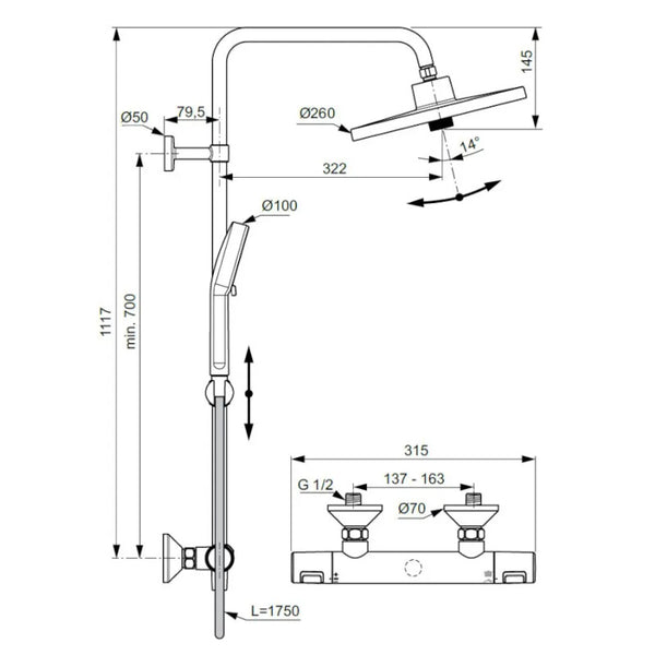 Colonna doccia Ceratherm T25+ A7210XG Ideal Standard con termostatico nero seta opaco