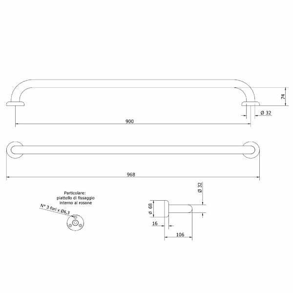 Thermomat M90-I maniglione di sicurezza lineare 90 cm bianco