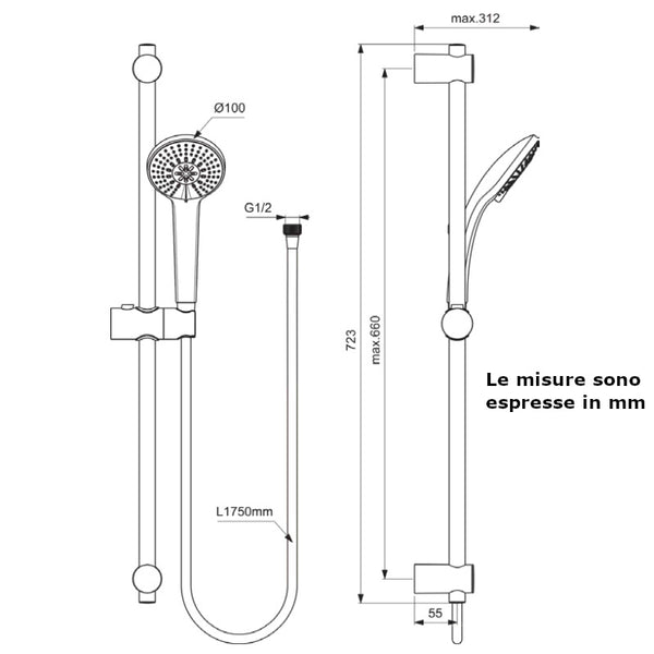 Colonna doccia IdealRain B9508AA Ideal Standard con doccetta a 3 getti