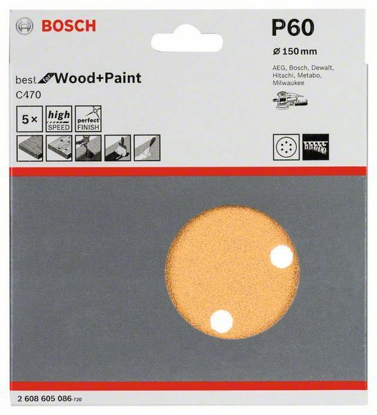 Bosch set 5 dischi abrasivi, diametro 150 mm, grana 60
