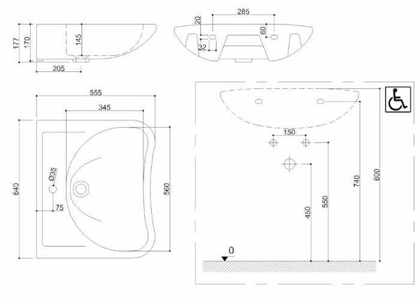 Ponte Giulio Casual lavabo ergonomico 64x55,5 cm bianco europa