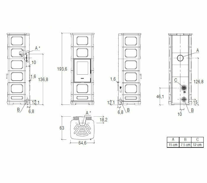 Piazzetta E228 C-H stufa ibrida 8 KW scarico superiore