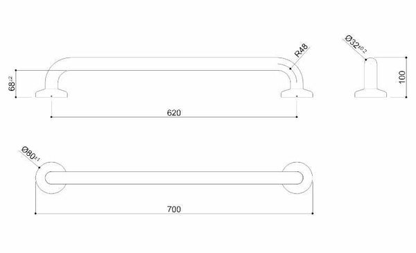 Ponte Giulio maniglione di sicurezza lineare 70 cm acciaio inox lucido