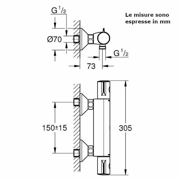 Miscelatore termostatico Grohtherm 800 per doccia Grohe 34558000