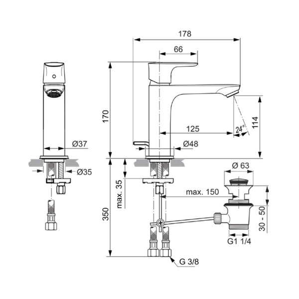 Miscelatore lavabo Connect Air A7012AA Ideal Standard con scarico