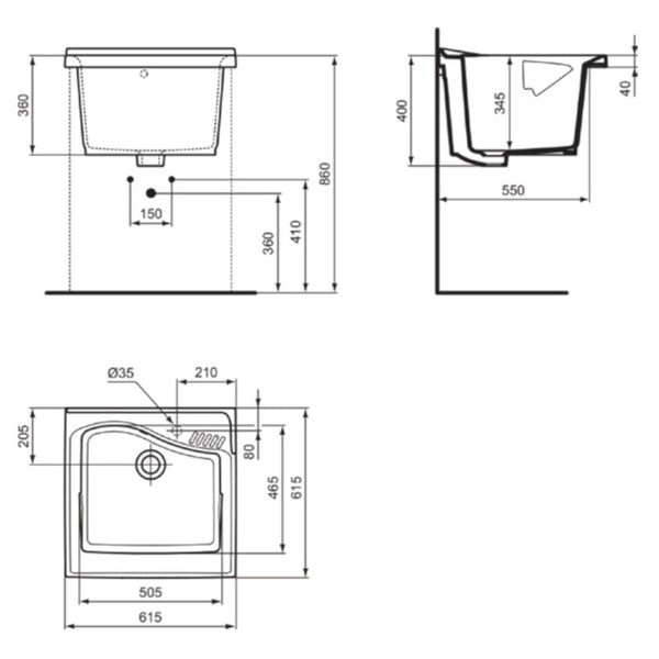 Lavatoio Lago T473001 Ideal Standard 61 x 60 x 39 cm bianco lucido