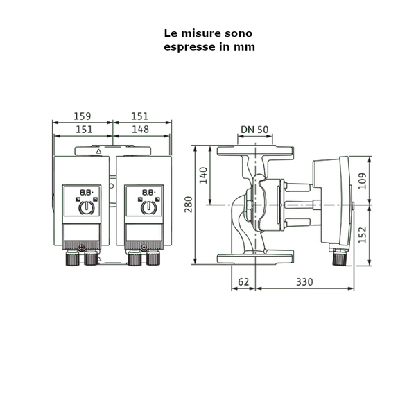 Wilo YONOS MAXO-D 50/0,5-12 pompa di circolazione 280 mm 0,5 kW