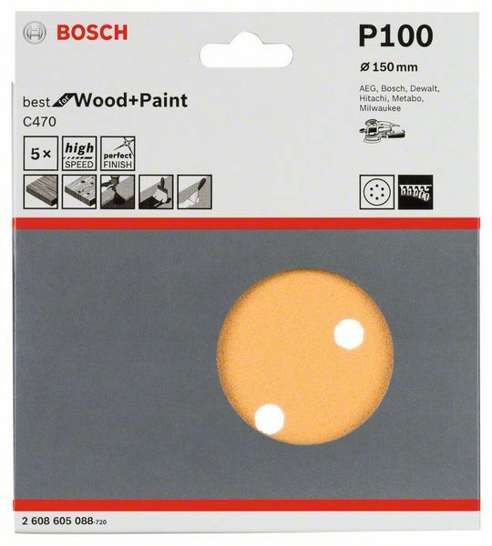 Bosch disco abrasivo, diametro 150 mm, grana 100, set 5 pezzi