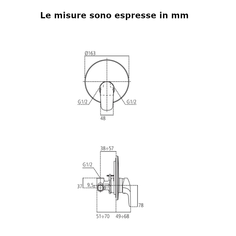 Rubinetto BASE A6726AA monocomando a parete Ceramica Dolomite cromo