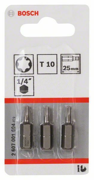 Bosch 3 bit di avvitamento extra duro T10, 25 mm, codolo esagonale 1/4