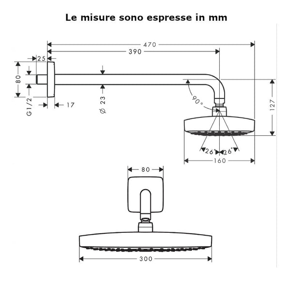 Soffione Raindance Select E 300 Hansgrohe 2 getti con braccio doccia