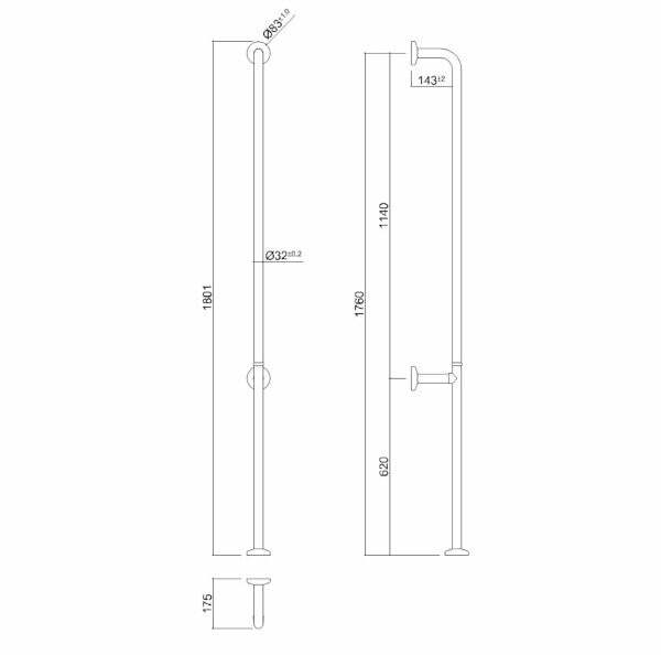Ponte Giulio Paint maniglione verticale da pavimento a parete 180 cm bianco lino