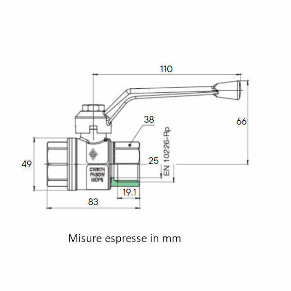 Rubinetterie Bresciane 1700 valvola a sfera FF 1" leva alluminio