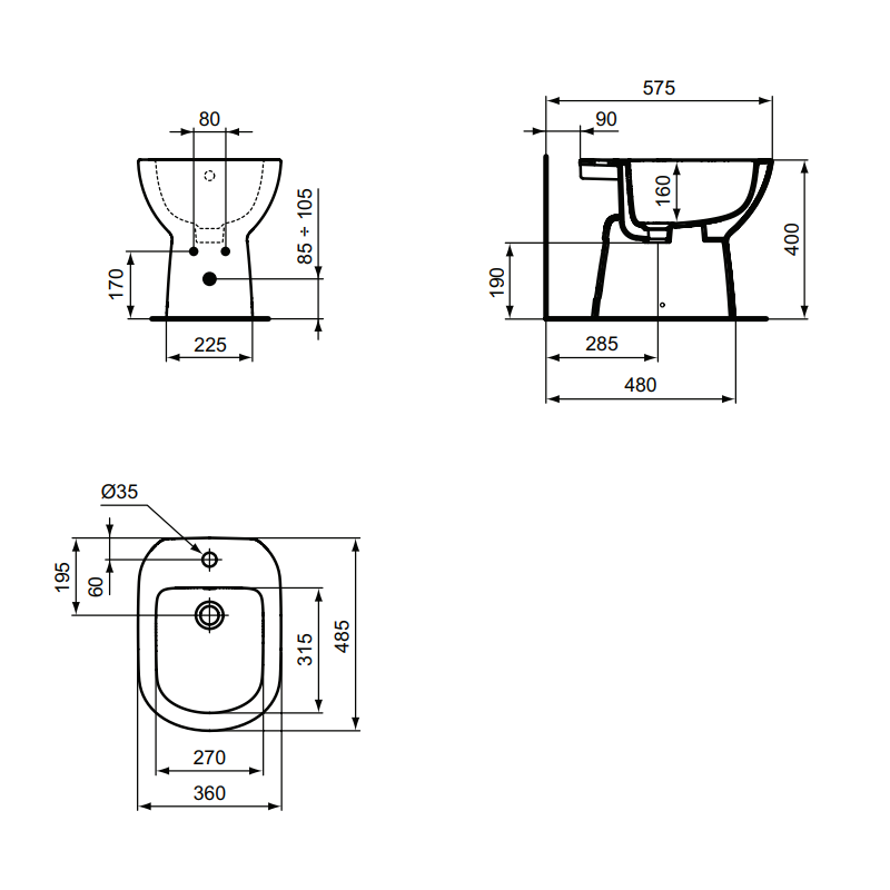 Bidet a pavimento I.LIFE A T467401 bianco