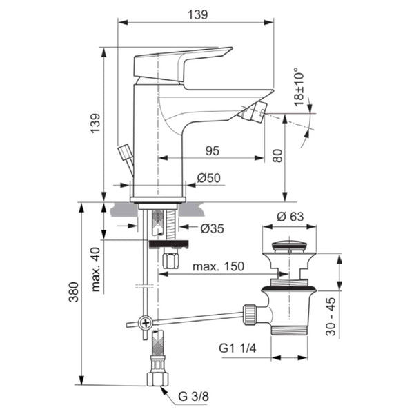 Miscelatore bidet Ceramix A7582AA Ideal Standard con piletta