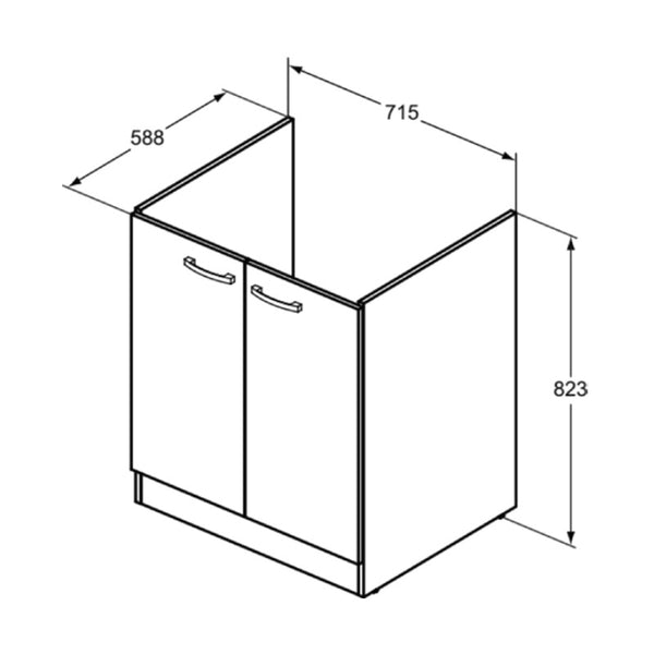 Mobile sottolavabo Lago J0027PW Ideal Standard 2 ante 715 x 588 x 823 mm bianco opaco