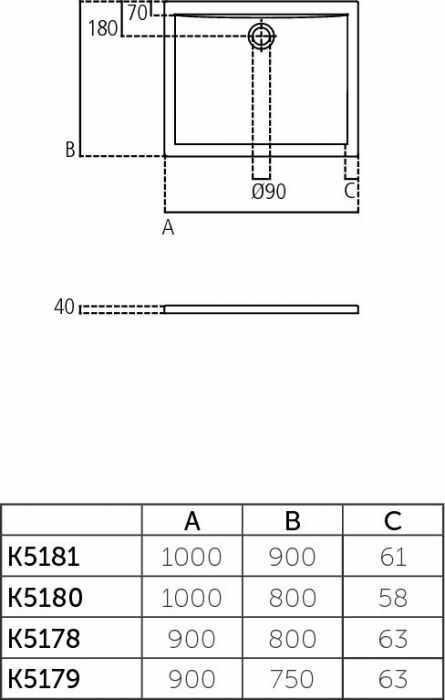 Ideal Standard ULTRA FLAT Piatto doccia rettangolare 100 X 80 cm
