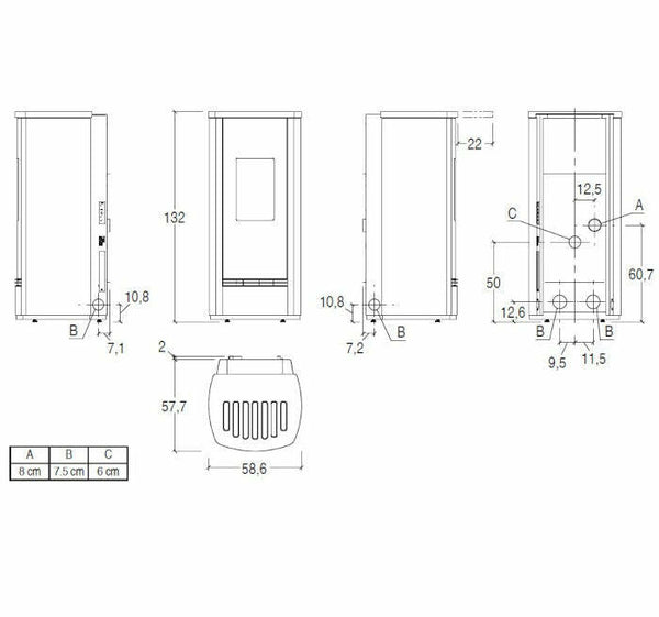 Piazzetta P230 M stufa a pellet 11 kW scarico posteriore