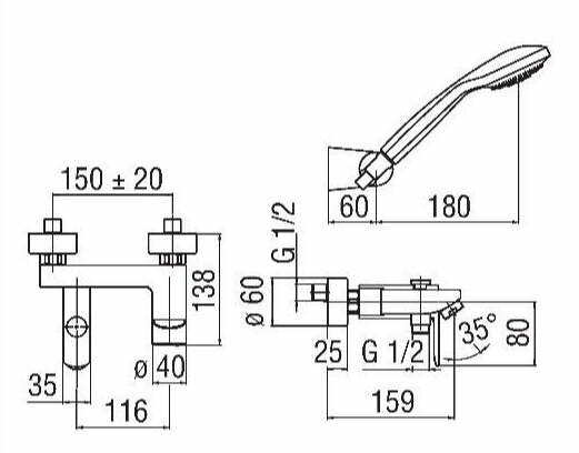 Nobili New Road miscelatore vasca esterno cromo