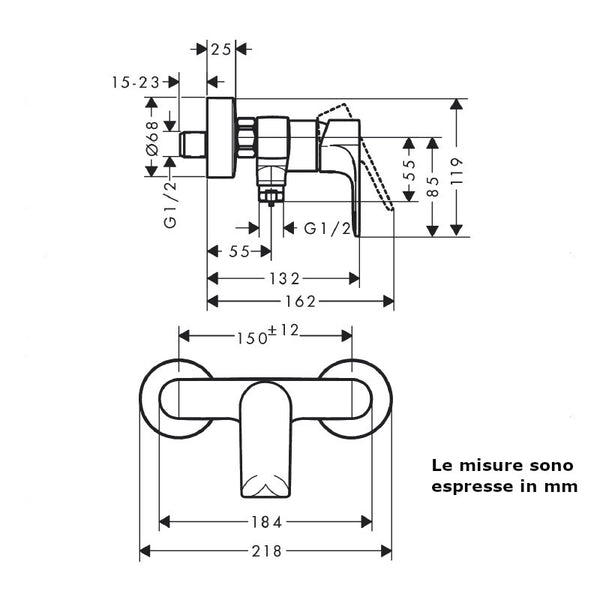 Miscelatore doccia esterno Rebris E 72650000 Hansgrohe senza doccetta e flessibile