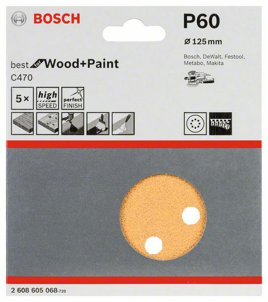 Bosch set 5 dischi abrasivi, diametro 125 mm, grana 60