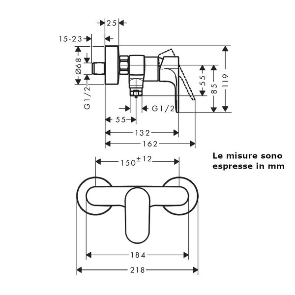 Miscelatore doccia esterno Rebris S 72640000 Hansgrohe senza doccetta e flessibile