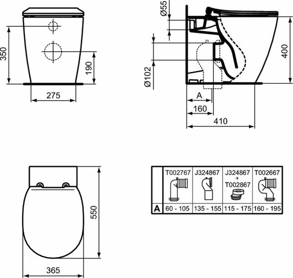 Ideal Standard Connect vaso a terra filo parete con sedile slim a chiusura rallentata bianco lucido E052601