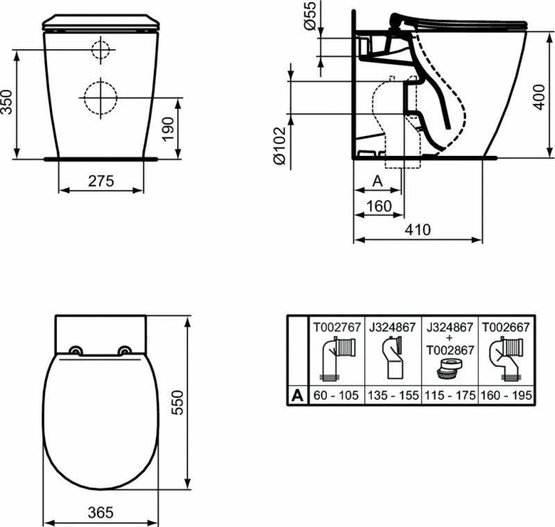 Vaso a terra filo parete CONNECT E052601 Ideal Standard e sedile slim
