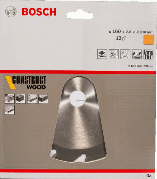 Bosch Construct Wood lama per sega circolare 160 x 20/16 x 2,6 mm, 12 denti