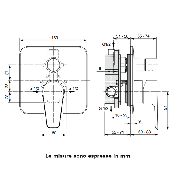 Miscelatore ad incasso per doccia Cerafine D A7189AA con deviatore