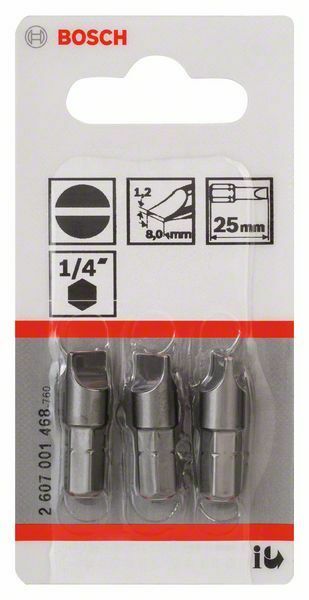 Bosch 3 bit di avvitamento extra duro S 1,2 x 8,0, 25 mm, codolo esagonale 1/4