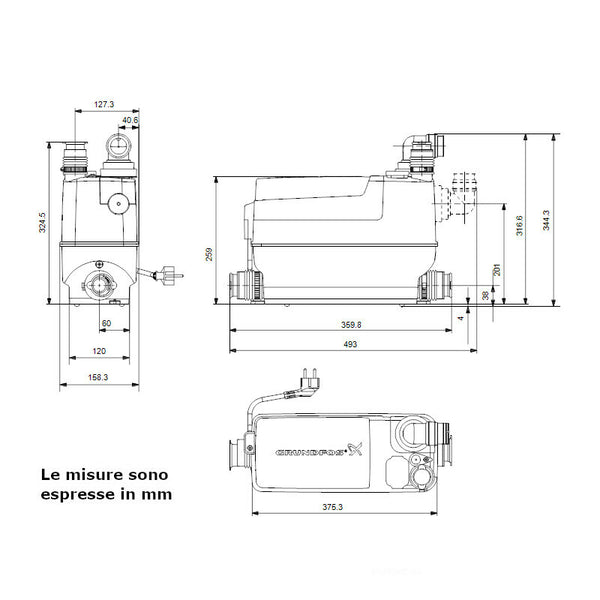Stazione di sollevamento automatica Grundfos Sololift2 C-3 acque grigie