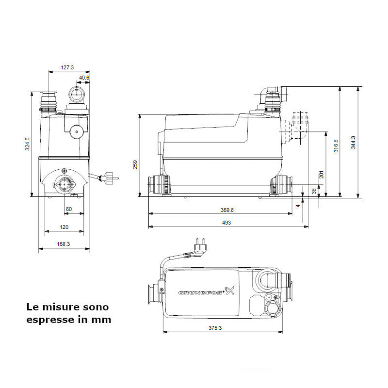 Stazione di sollevamento automatica Grundfos Sololift2 C-3 acque grigie