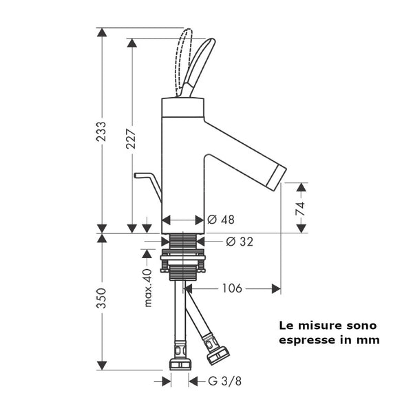 Miscelatore lavabo Axor Starck Classic 10010810 Hansgrohe con saltarello